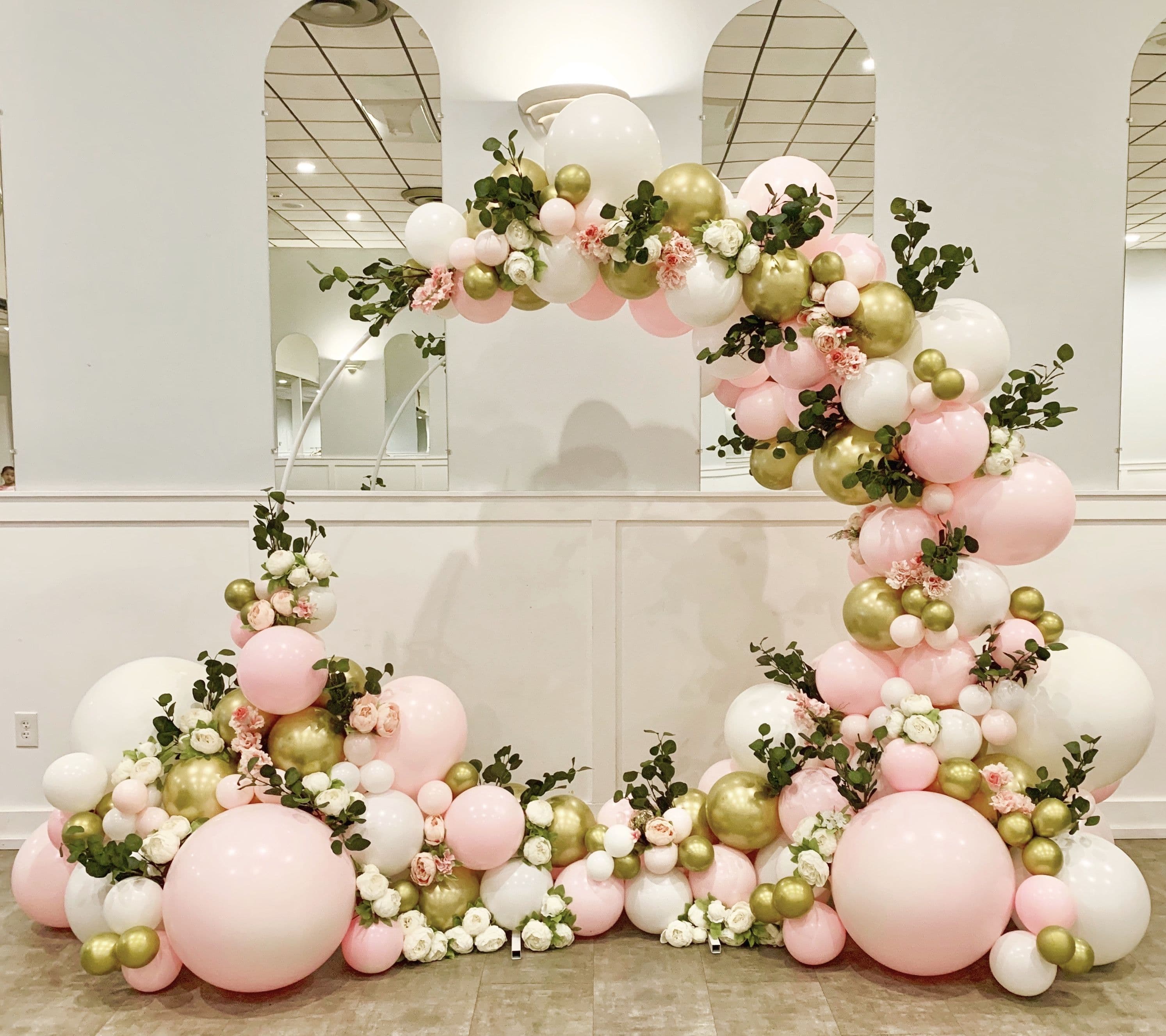 Blush Floral Balloon Arch + Backdrop